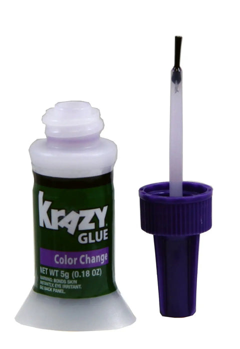 Color Change Brush On Super Glue Goes On Purple Dries Clear 5g Multi Surface Adhesive with open bottle and brush applicator