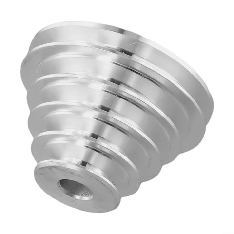Sturdy Aluminum Pagoda Pulley For Benchtop Drill Press 14Mm And 22Mm V-Belt Drive With Cool 5-Step Speed Adjustment For Total Control And Long Life, showing pulley's sleek aluminum design.