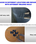 Image showing cracks repaired with Hot Staples Welding Rods Kit, highlighting small and large wave-style staples in plastic.