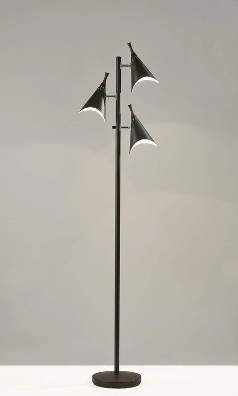 Dual Bulb Desk Lamp With Brushed Steel Base And Black Shade Adjustable Brightness For Home Office Or Bedroom Modern Industrial Style With Wood Accent Great Reading And Task Lighting - floor standing version with multiple lamps.
