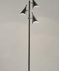 Draper Tree Floor Lamp With 3 Adjustable Shades In Red, Dope Modern Mid Century Vibe, Matte Black Finish With Chrome Accents And Walnut