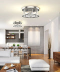 2 Light Farmhouse Rustic Flush Mount Ceiling Light Fixture With Clear Glass Shade And Brushed Nickel Finish in living room