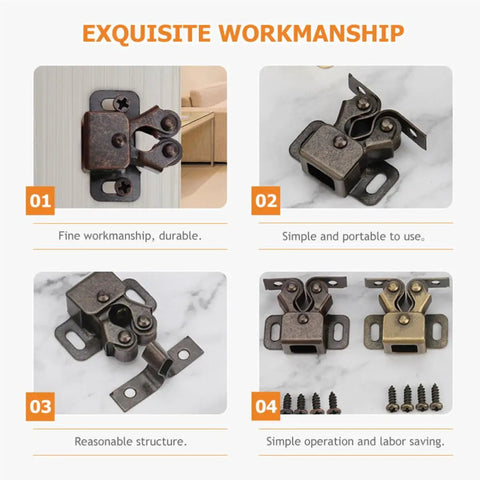 Coffee Color Double Roller Cabinet Door Latches And Catches Pack Of 20 in cold rolled steel with close-up on workmanship and features