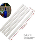 Fiberglass Tiki Wick Replacement 12 Pack For Outdoor Patio Lighting And Garden Torches Smoke Free Odorless Easy Summer Vibe With Wide Compatibility For Bamboo Metal Torches Wine Bottles Lanterns And Oil Lamps shown with measurement details