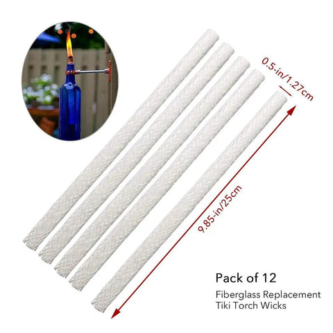 Fiberglass Tiki Wick Replacement 12 Pack For Outdoor Patio Lighting And Garden Torches Smoke Free Odorless Easy Summer Vibe With Wide Compatibility For Bamboo Metal Torches Wine Bottles Lanterns And Oil Lamps shown with measurement details