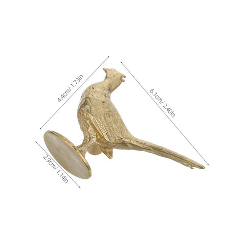 Top Shelf Brass Pheasant Drawer Knob With Rich Golden Finish, 6.1x4.4cm decorative bird hardware.