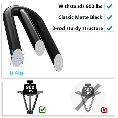 28 Inch Black Hairpin Table Legs Set of 4, Heavy Duty 900 Lb Capacity, showing 3-rod structure and classic matte black finish