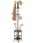 Freestanding Coat Rack With Umbrella Holder, Metal Coat Tree With 12 Hooks, Standing Hanger Stand For Entryway And Home Office, Black Finish