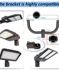 Diagram of Dual Bullhorn Mounting Brackets For LED Parking Lot Lights 180 Degree Round Pole Mounts detailing measurements