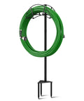 Heavy Duty Garden Hose Stand Freestanding In Ground Hose Rack Organizer For Outdoor Yard Holds Up To 150 Feet Of Hose With Round Tube Beefy Built To Last Rust Resistant Galvanized Fittings And Screws Black with green hose