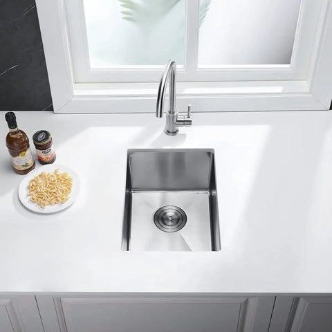 Stainless Steel Single Bowl Bar Sink For Small Kitchen Spaces, Undermount Prep Sink With Strainer, Waste Basket, And Bottom Grid