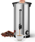 Heavy Hitter Double Wall Stainless Steel Coffee Urn Commercial Hot Beverage Dispenser Holds 110 Cups pouring coffee into a white cup.