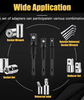 Heavy Duty Impact Grade Socket Adapter Set 1/4, 3/8, 1/2 Inch Drive Hex To Square Shank CrV Driver Adapters with various applications.