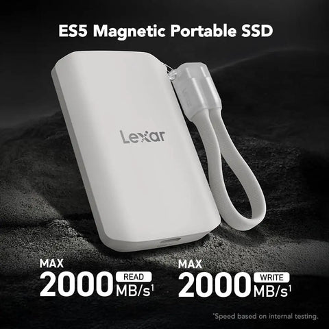 ES5 Magnetic External SSD 1TB Ultra Fast 2000 MB Per Second Read And Write, MagSafe Compatible USB C, slim silver portable drive