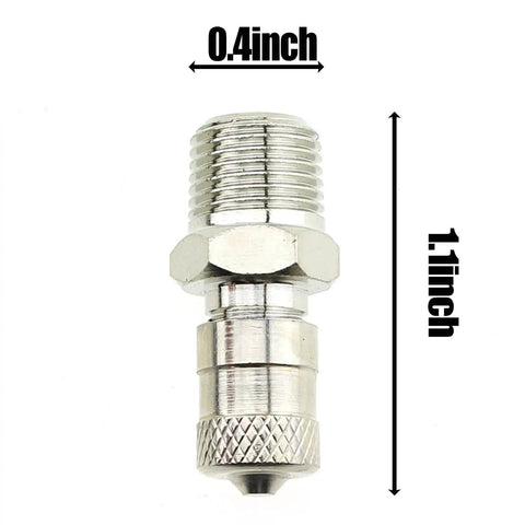 3 Piece Copper Nickel Plated Shock Absorber Valve Kit For 1/8-27 Threads showing single valve dimensions, 0.4 x 1.1 inches.
