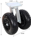 10 Inch Dual Wheel Pneumatic Swivel Caster With Twin Air Tires, heavy duty plate mount with precision roll bearings.