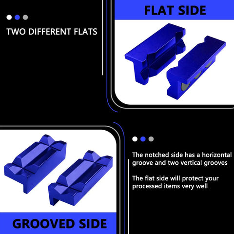 4 Inch Magnetic Aluminum Vise Jaw Pads With Reversible Non Slip Grip Scratch Free Pipe Vise Protectors showing flat and grooved sides.