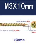 Heavy Duty Cross Flat Head Wood Screws Made From Galvanized Carbon Steel For M3 To M6, 10mm length, detailed dimensions shown