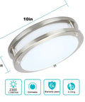 Dimmable 24W LED Ceiling Light Fixture, 10 Inch Flush Mount, 3 Color Temperatures, Super Bright 2200 Lumens, Brushed Nickel, Side View