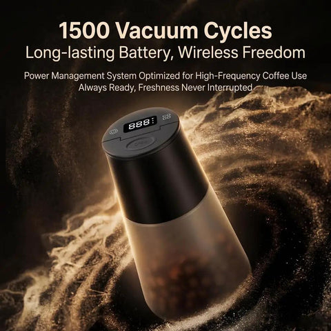 Keep Your Morning Brew Fresh As Heck With This Game Changing Smart Vacuum Sealed Coffee Canister Featuring Digital Pressure Gauge Rechargeable Design And Airtight Glass Storage, showing digital display and vacuum pump.