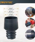 Powertec vacuum hose fittings and adapters for 10 Ft Vacuum Hose Dust Collection Kit With Four Quick Change Fittings Tapered Reducers.