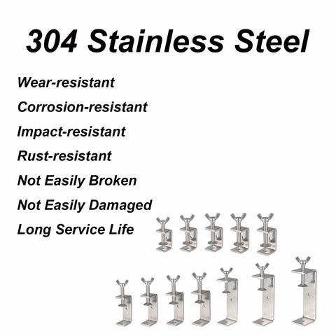 Begot 304 stainless steel C-clamps with wide jaws and wing bolts, array of clamps shown