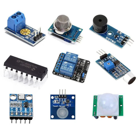 All In One 16 In 1 Smart Home Sensor Kit For Arduino And Raspberry Pi with various sensor modules displayed.