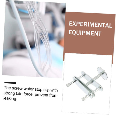 10 Pack Adjustable Screw Water Stopper Clamp For Lab Tubing Control Clips And Brackets in use on tubing, silver.