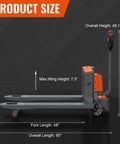 Heavy Duty Electric Pallet Jack Truck With 3300 Lb Capacity And Lithium Ion Battery For Easy Warehouse Material Handling side view showing dimensions.