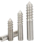 Heavy Duty Double Ended Stainless Steel Screws With Hex Socket Dual Threads Self Tapping Fasteners For Wood Furniture Assembly Quick Build Hardware Kit Of Two Hundred Pieces M10 X One Twenty, displayed in varying lengths.