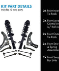 Front Steering And Suspension Kit With Two Front Inner And Outer Tie Rods Two Front Lower Control Arms With Ball Joints Strut And Spring Assemblies And Sway Bar Links For 2012 To 2019 Nissan Versa And 2014 To 2019 Versa Note, 10 parts