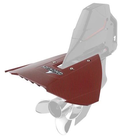 Whale Tail Hydrofoil Stabilizer Fin Kit For Outboard And Stern Drive Motors 40 To 200 HP Red Carbon Design angled view