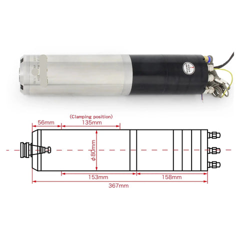 Pro Grade 2.2KW ISO20 Water Cooled ATC Spindle Featuring 24 Position Tool Magazine And Heavy Duty Permanent Magnet Motor For 220V Metal CNC Router Drop In Ready Pro Setup, showing dimensions and features.