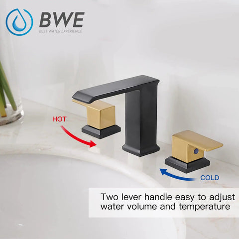 Waterfall Bathroom Faucet With Black And Brushed Gold Finish 8 Inch 3 Hole Vanity Sink Mixer Tap Dual Handles Pop Up Drain