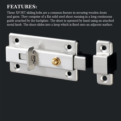 304 Stainless Steel Hasp Gate Lock Door Window Sliding Latch Handle with gold bolt, ideal for securing doors and gates.