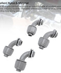 Heavy Duty 20 Pack 1/2 Inch NPT Liquid Tight Connectors For Electrical Conduit Built Like A Tank With Crack Resistant Nylon 6, 90 degree connectors in gray.