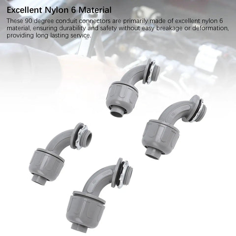 10 Pack Tough 1 Inch NPT Liquid Tight Flex Conduit Connectors 90 Degree Elbow Non Metallic Electrical Cord Grip Adapters in gray nylon