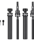 Hard Steel CVD Drive Shafts Set For One Sixteenth TRX E Revo Summit RC Beefed Up Front And Rear Axles Upgrade Ultra Durable Smooth Power Transfer Precision Drive Shaft Replacement Parts, showing a set of four axles and screws on a white background.