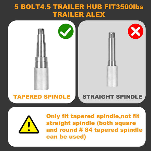 5 Bolt 4.5 Inch Trailer Hub Kit for 1 to 1.375 Inch Tapered Axles with 84 Spindle Comparison of Tapered and Straight Spindles