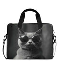 Gray Cat With Sunglasses Laptop Bag For 14 To 16 Inch Notebooks, water resistant 15.6 inch briefcase with black handles and strap.