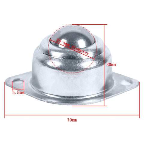 1 Inch Ball Transfer Bearing With 2 Hole Flange Mount 360 Degree Universal Rotation Roller showing dimensions