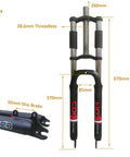 26 Inch Mountain Bike Suspension Fork With 1-1/8 Threadless Steerer Double Shoulder Triple Tree 28.6mm Black Disc Brake