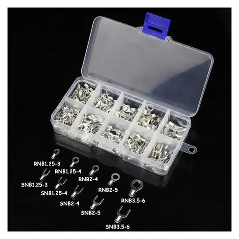 Ultimate 320 Pcs Non Insulated Ring Fork And U Type Brass Cable Crimp Terminals Kit in plastic organizer case