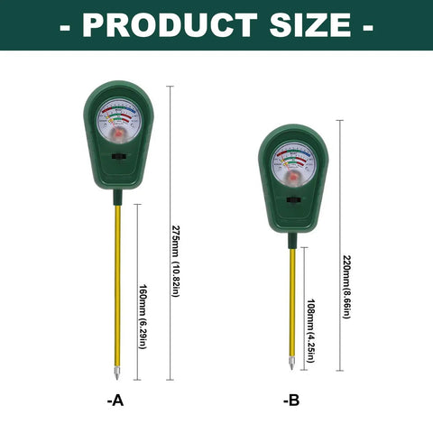 Two sizes of Rugged Metal Rod Soil Tester For Garden And Field All In One Ground Inspector Analyzes pH Nutrients And Moisture