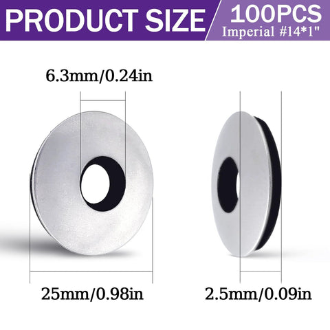 Stainless steel bonded sealing washers with neoprene EPDM gasket; front and side views, outer 25mm, inner 6.3mm.
