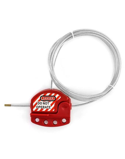 Lockout Tagout Cable Lock Eight Pack Adjustable Steel Vinyl Coated Cable Lockout Three Sixteenth Inch Diameter Five Point Nine Foot Length Red