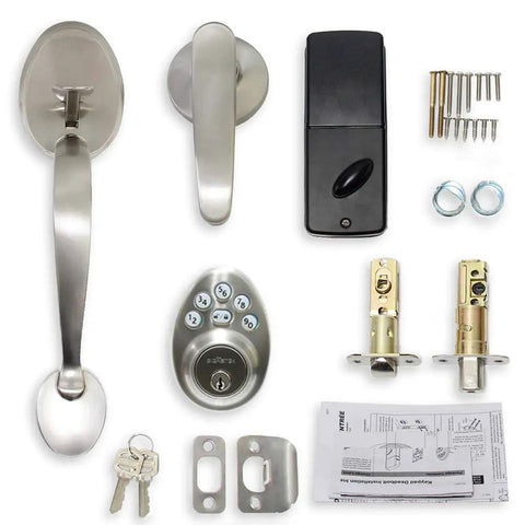 Keyless Entry Front Door Lock Set With Handle, Electronic Keypad Deadbolt, Auto Lock in Satin Nickel Finish, ANSI BHMA Grade 3 Security