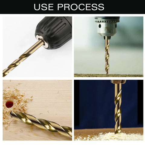 Workhorse Half Inch Cobalt Drill Bits Set Three Pack Heavy Duty Industrial Grade M35 Cobalt 6 Inch Length in drill use process