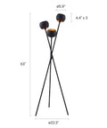 Tripod Floor Lamp In Matte Black With Three Globe Heads And Intertwining Legs Dope Mid Century Style, 63 Inches Tall