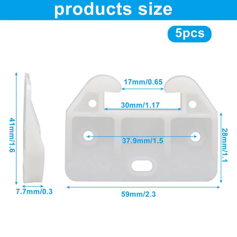 White Plastic Drawer Guides 10 Pack Comes With 20 Screws Hassle Free Install Smooth Glide Hardware For Kitchen Cabinets And Bedroom Dressers Restore Furniture with measurement details.